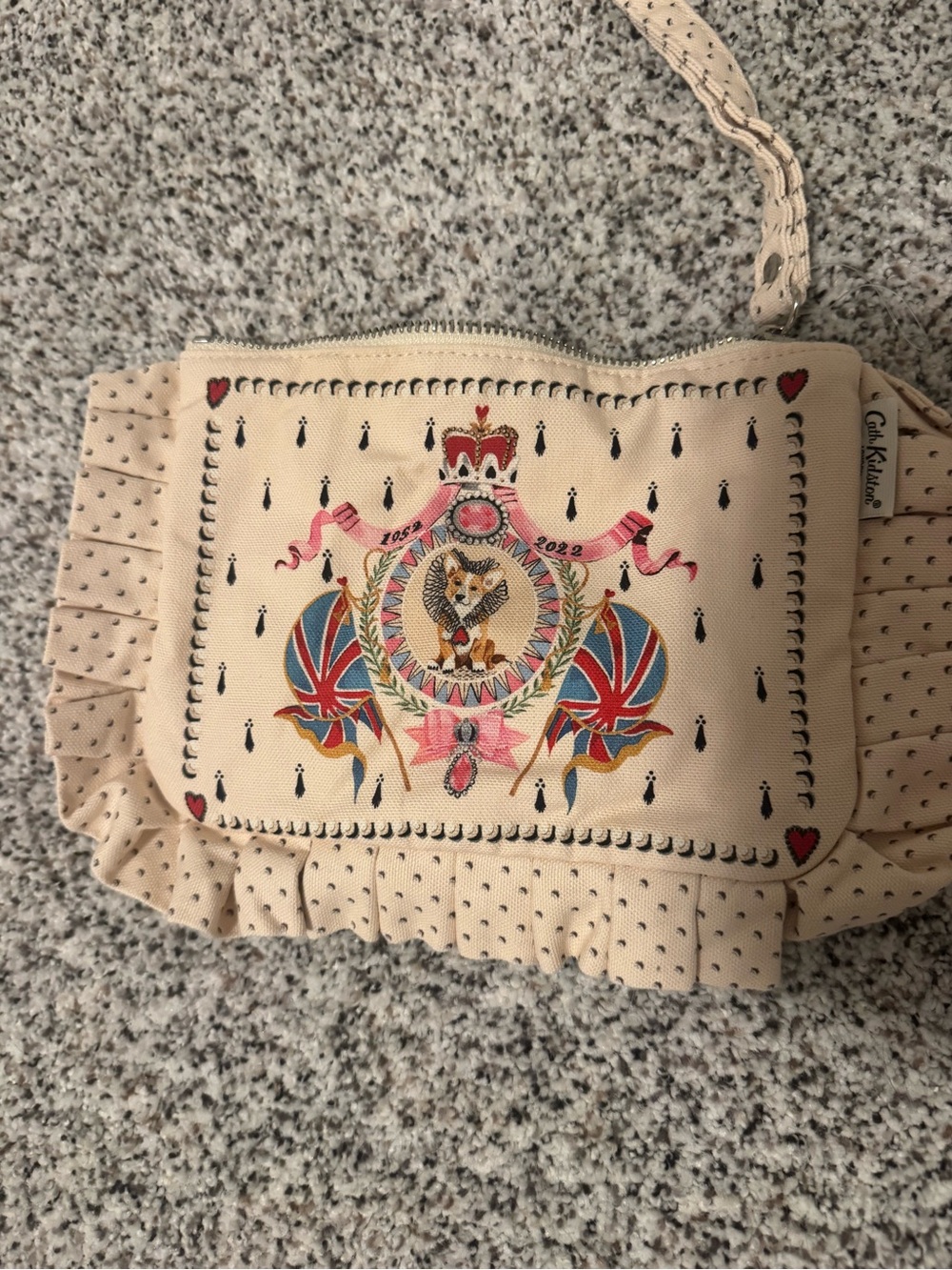 Cath Kidston Cream Ruffle Wristlet with Union Jack Crest